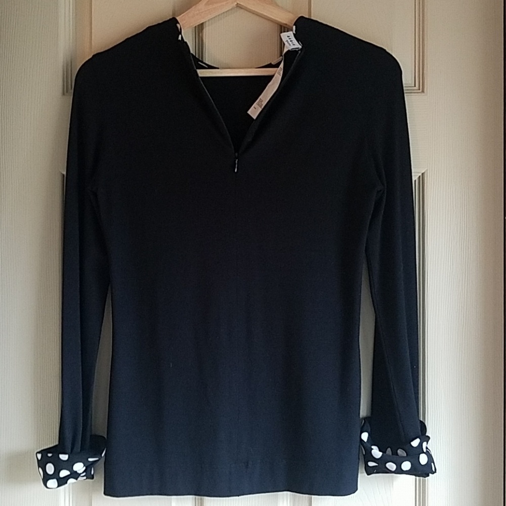 Akris Punto 6 Black Long Sleeve Polka Dot Top - Picture 7 of 7